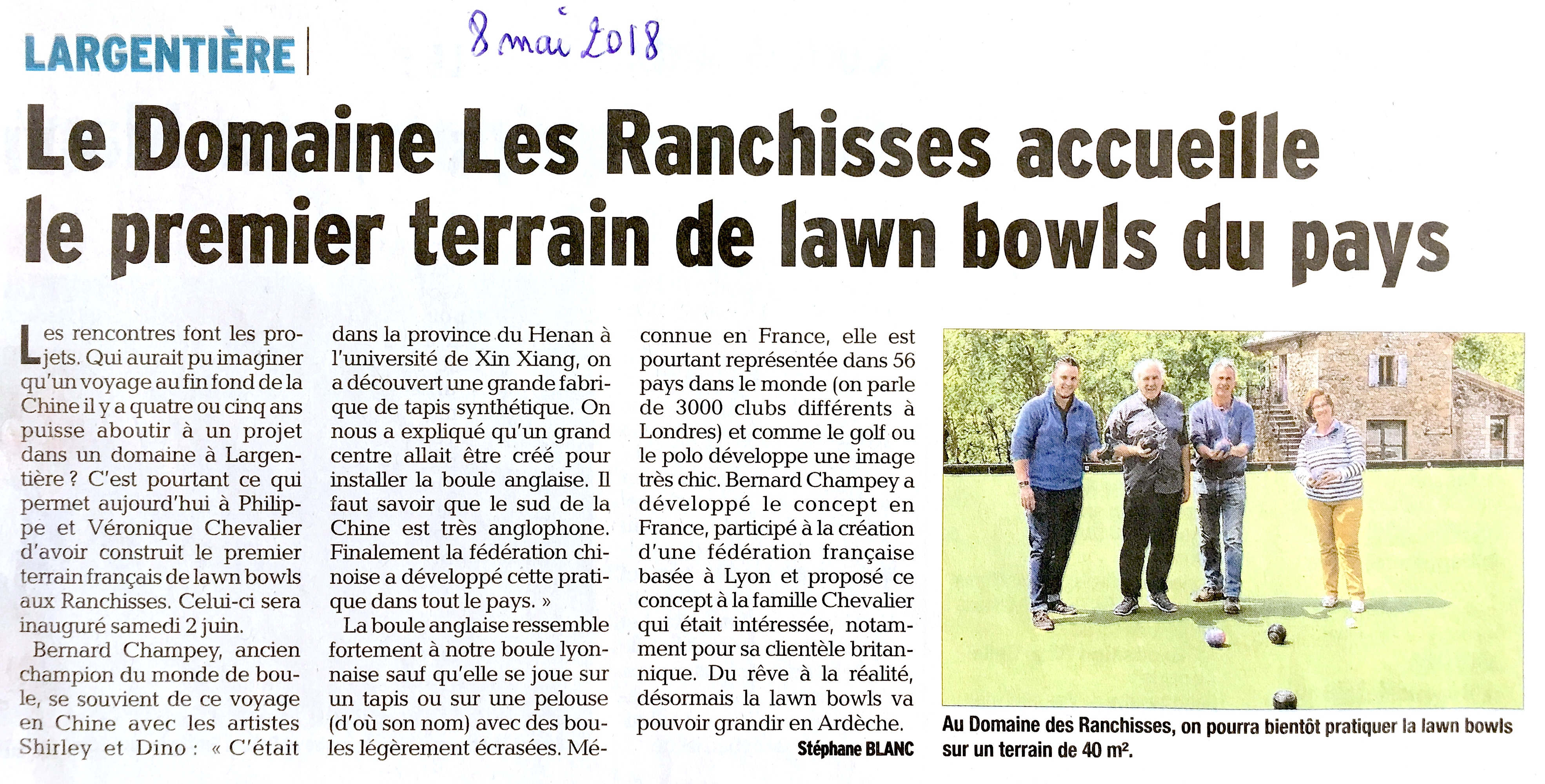 Le Domaine des Ranchisses accueil le premier terrain de lawn bowls du pays